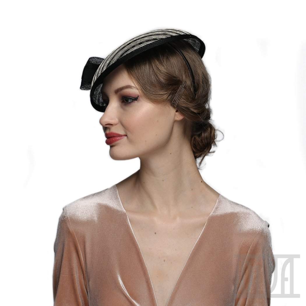 Windowpane Sinamay Women's Fascinator Hat with Bow - DivaHats Boutique