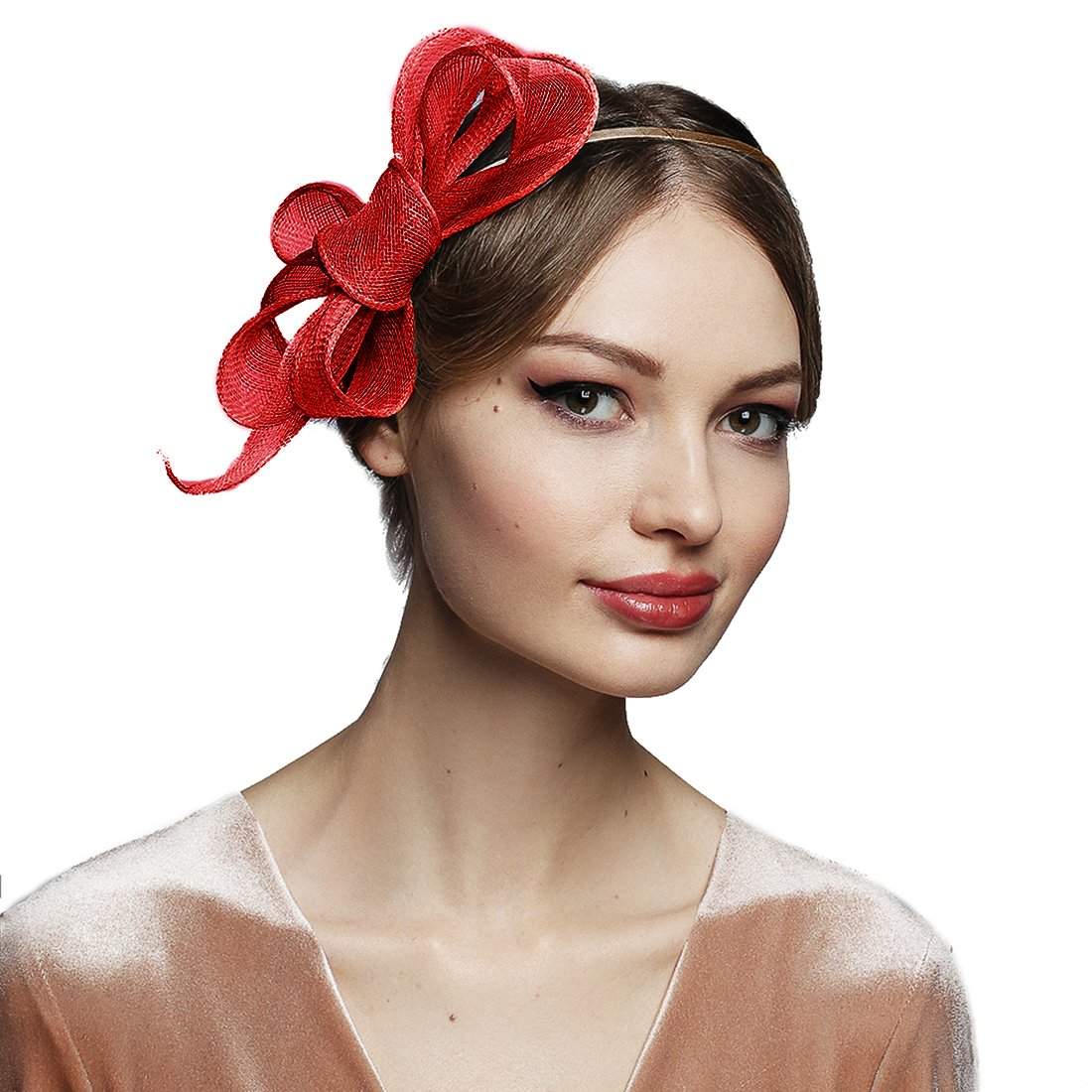 Red Bow Fascinator Headband Tea Party Wedding Cocktail Hat - DivaHats Boutique