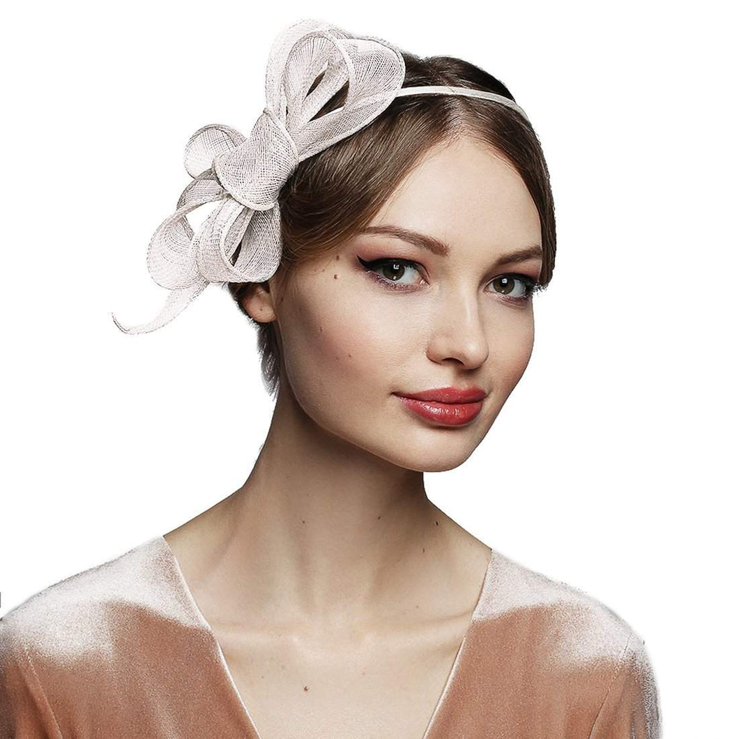 White Bow Fascinator Headband Tea Party Wedding Cocktail Hat - DivaHats Boutique