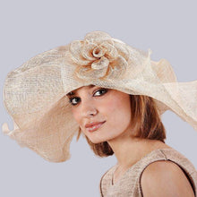 Load image into Gallery viewer, Kentucky Derby Hat Wide&amp;Floppy Double Brim with Gold Flower- Divahats boutique