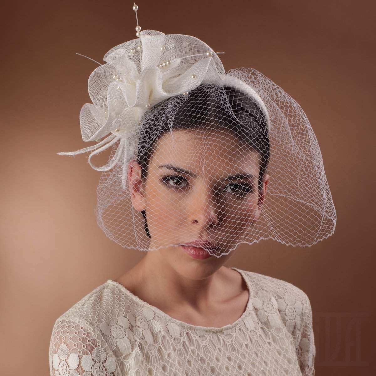 Wedding Fascinator with a Veil Flower's Shape - DivaHats Boutique