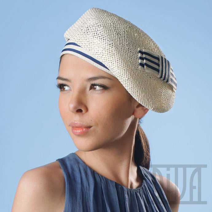 Marine Style Straw Beret  Stylish Sun Beach Hat - DivaHats Boutique