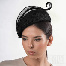 Load image into Gallery viewer, Black Straw Beret Headband with Elegant Trim - DivaHats Boutique