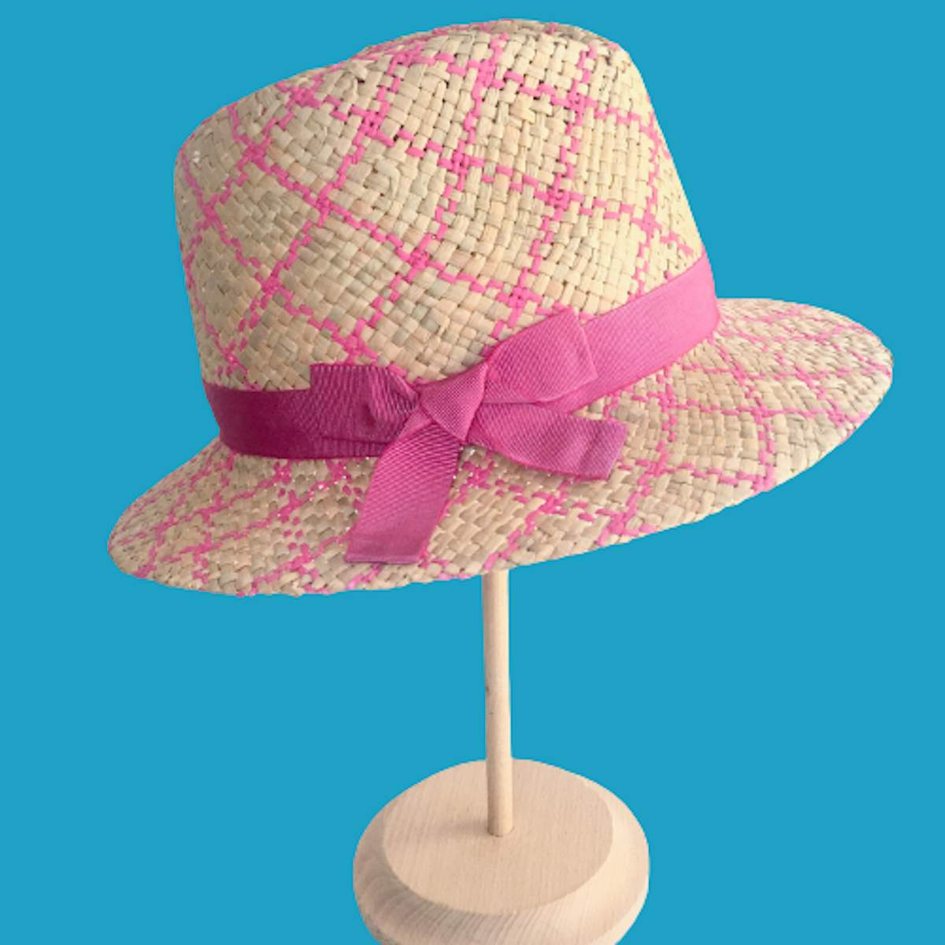 Men's Style Beige&Fuchsia Straw Fedora Hat with Bow Stylish Summer Hat - DivaHats Boutique