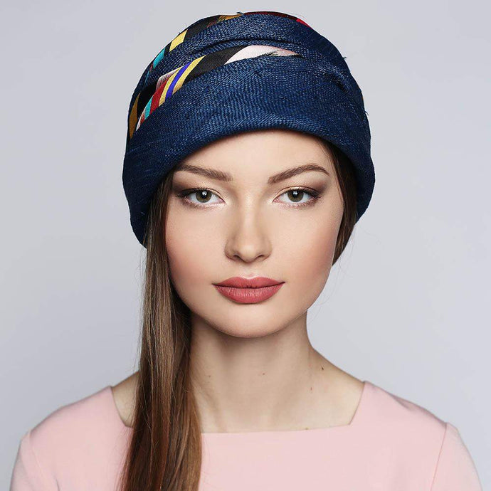 Turban Hat of Raffia Fabric & Silk - DivaHats Boutique