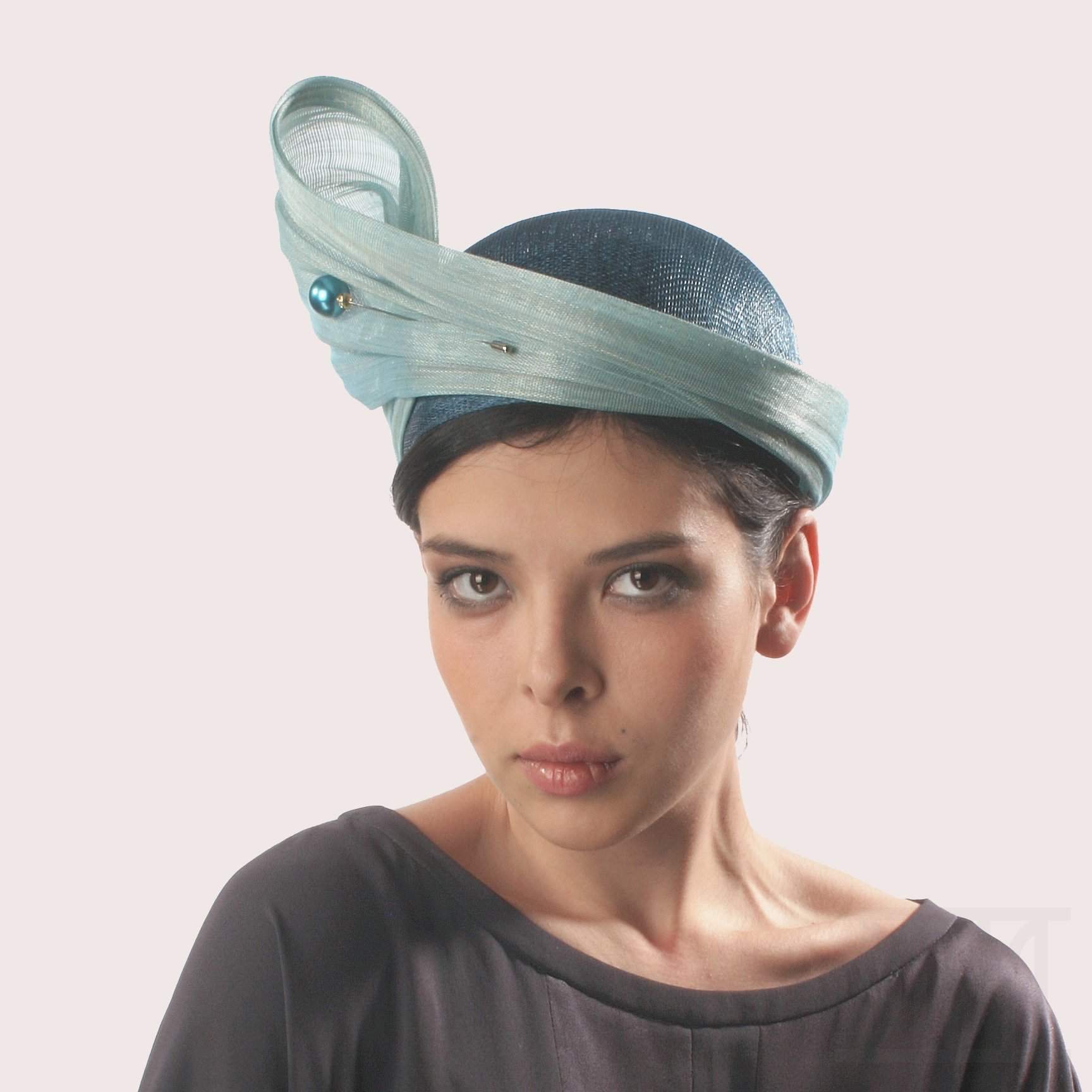 Silk Abaca fabric toque extravagant derby tea party church hat - DivaHats Boutique