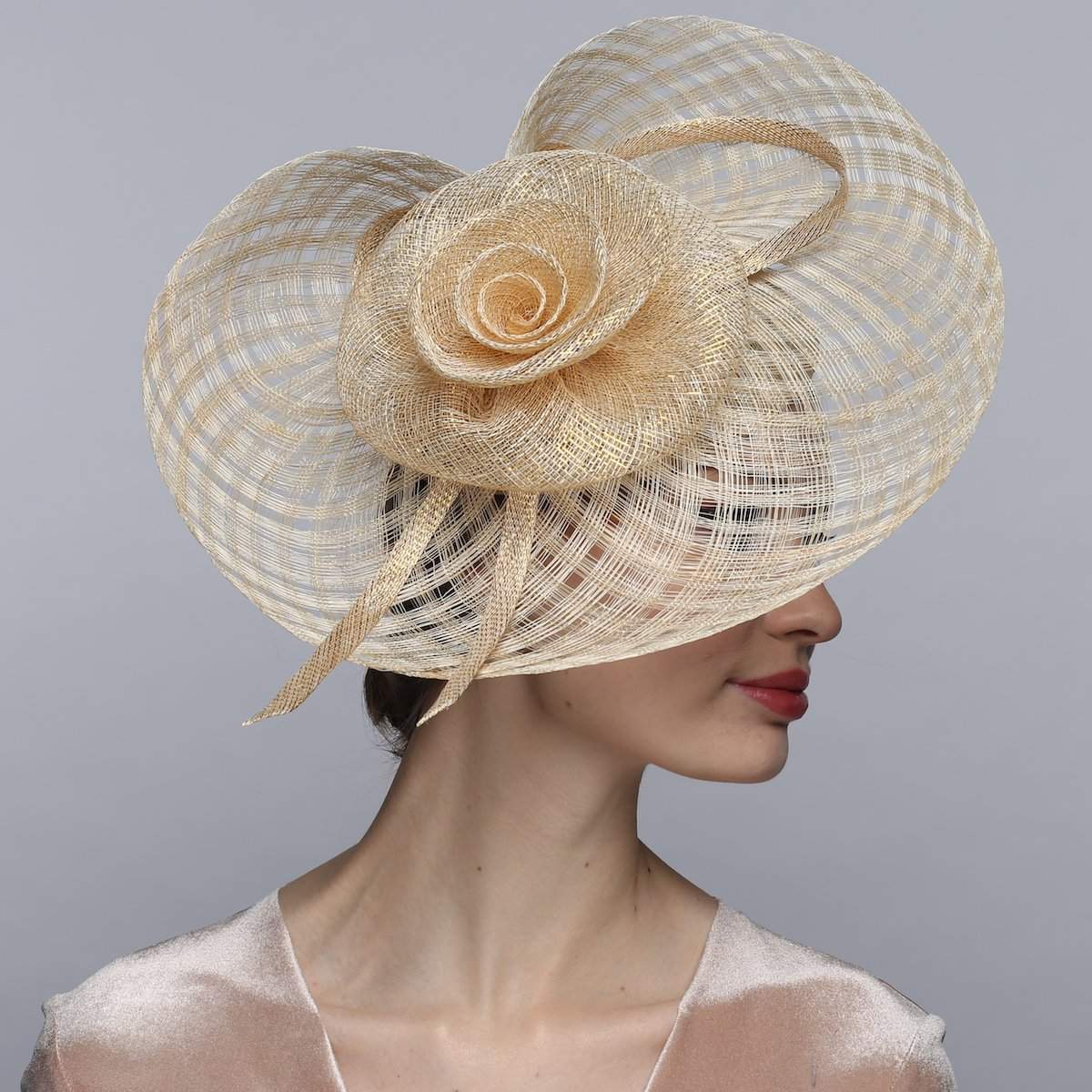 Exquisite Sinamay Fascinator Derby Hat for Women with Golden Flower - DivaHats Boutique