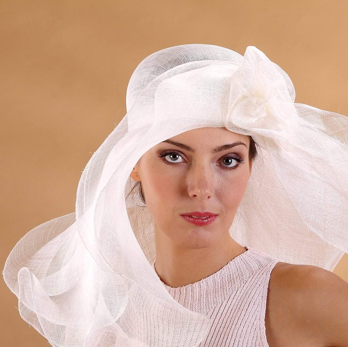 Wedding Hat with Double Brim&Flower - DivaHats Boutique