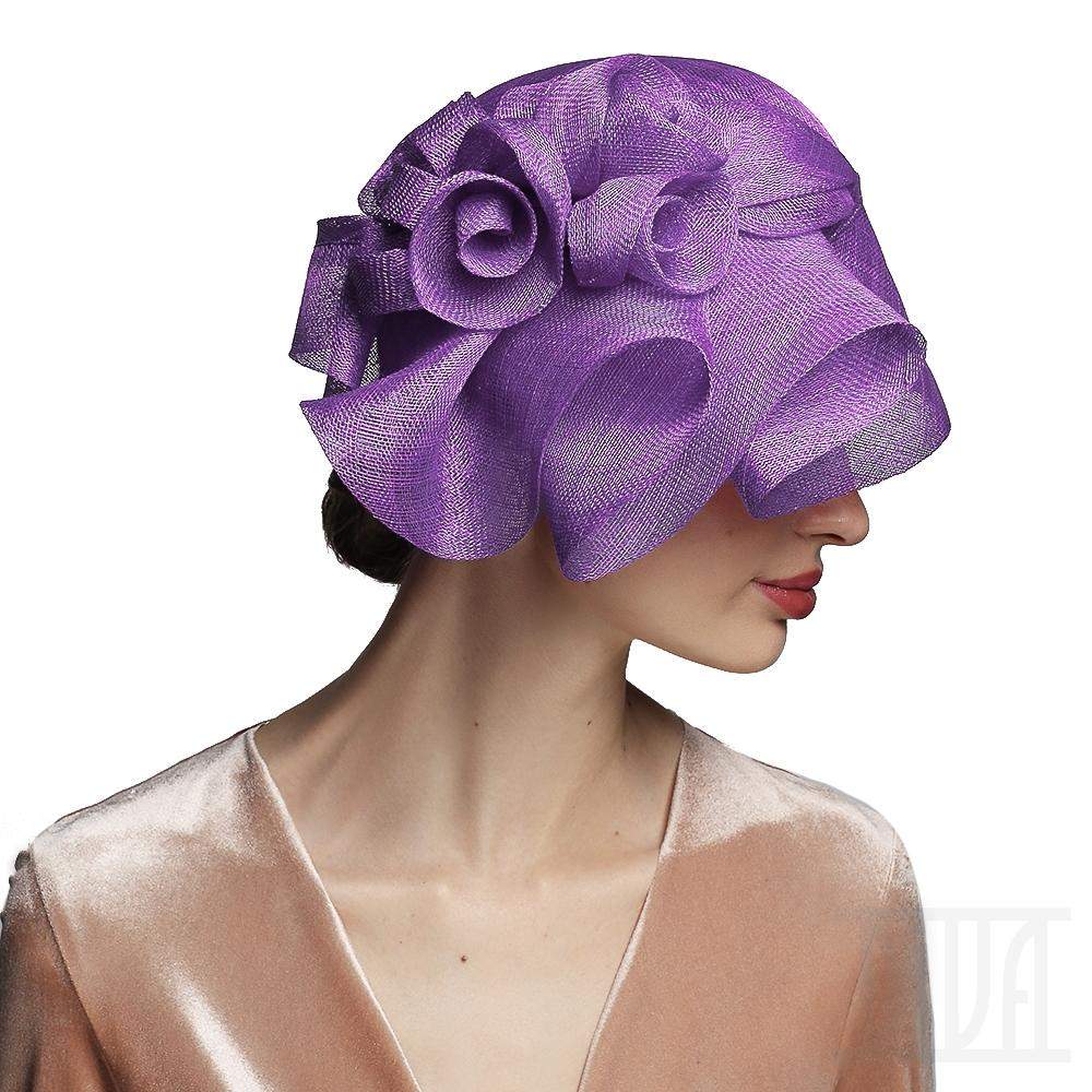 Lovely Cloche with Flowers Ladies Church hat-DivaHats-bridal hats,Cloche,Sinamay hats,Straw hats,Wedding hats