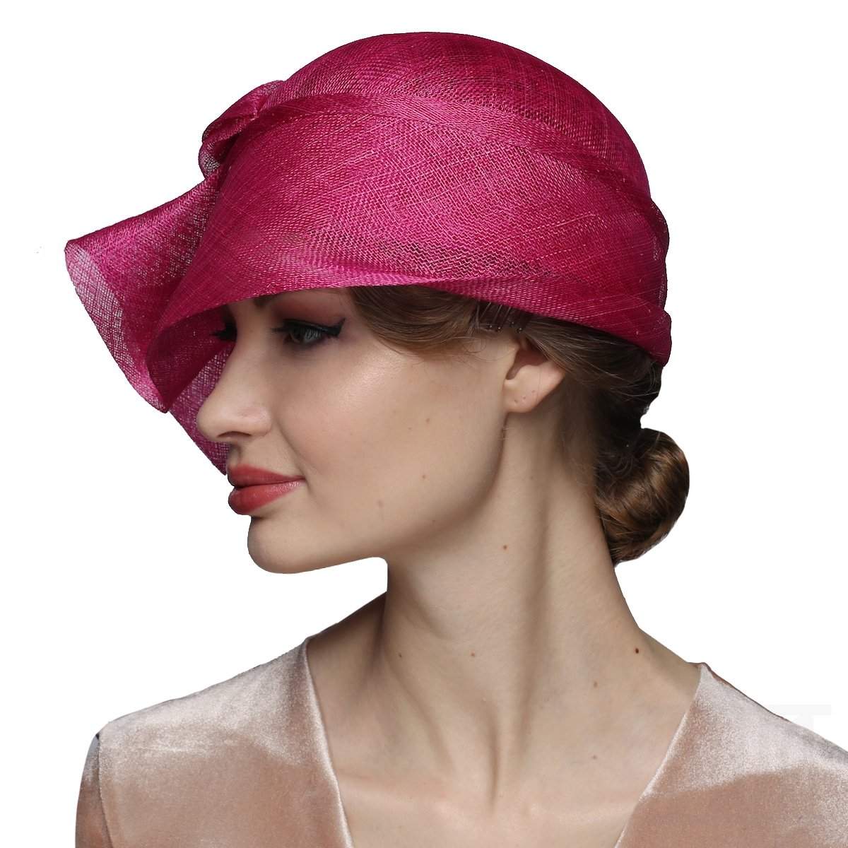 Lovely Cloche with Flowers Ladies Church hat-DivaHats-bridal hats,Cloche,Sinamay hats,Straw hats,Wedding hats