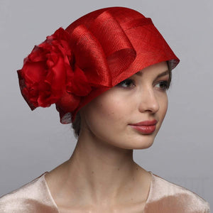 Sinamay cloche with silk rose - DivaHats Boutique