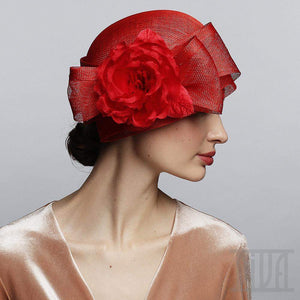 Sinamay cloche with silk rose - DivaHats Boutique