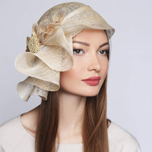 Load image into Gallery viewer, Couture hat with bow and brooch Kentucky Derby Wedding headwear - DivaHats Boutique