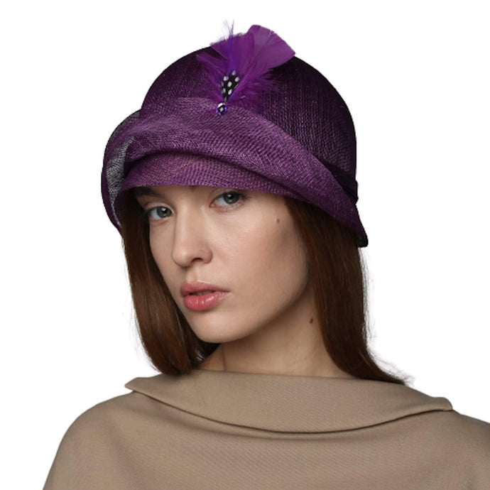 Lovely Cloche Hat with Feather Derby Church Tea Party Headwear - DivaHats Boutique