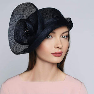 Sinamay cloche with flower trim - DivaHats Boutique
