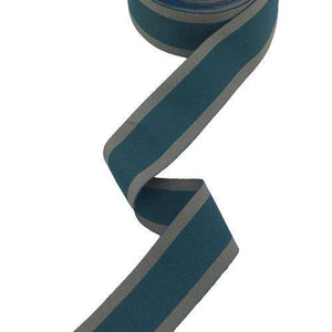 1,58 inch (40mm) Grey Sand Stripes and Turquoise Blue Millinery Grosgrain Ribbon - 1yard - DivaHats Boutique