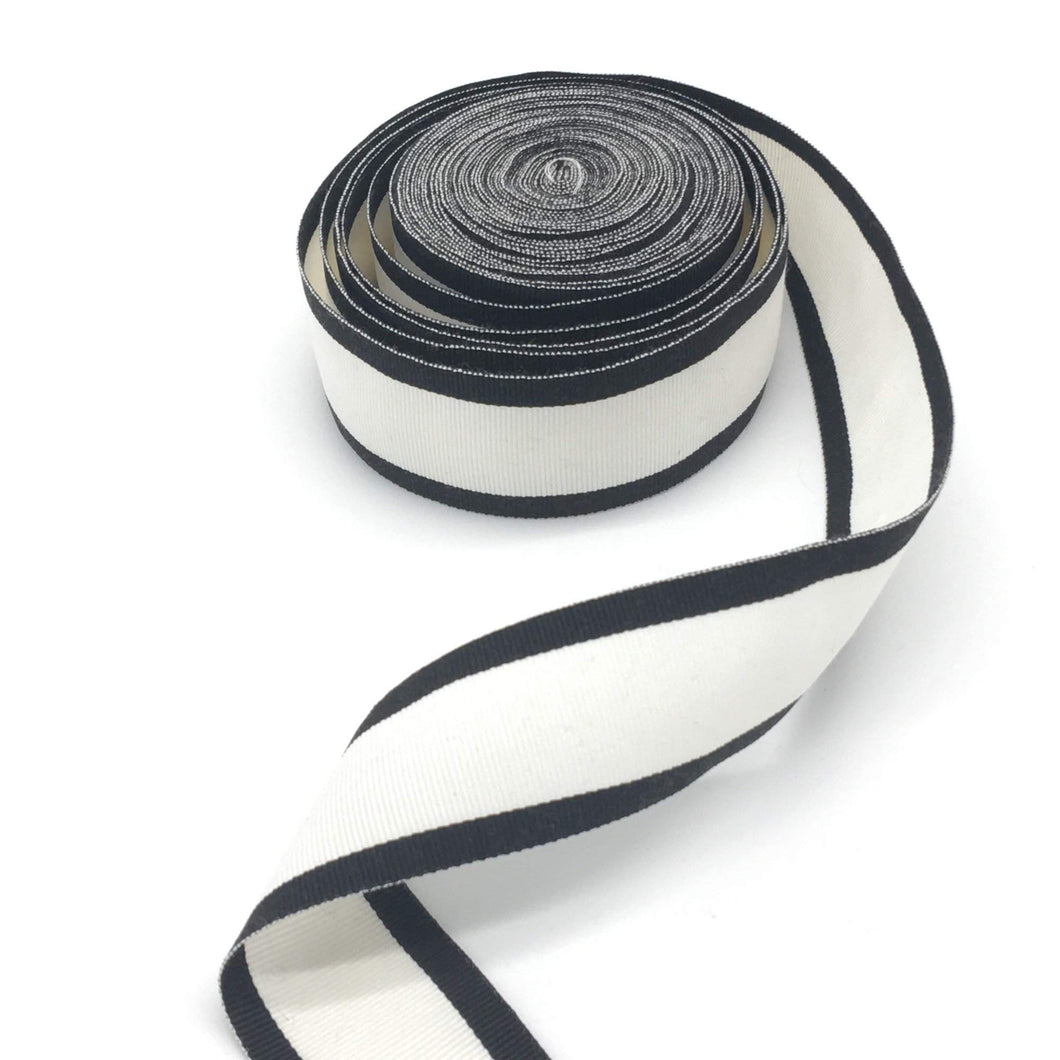 1,58 inch (40mm) Black Stripes and White Millinery Grosgrain Ribbon - 1yard - DivaHats Boutique