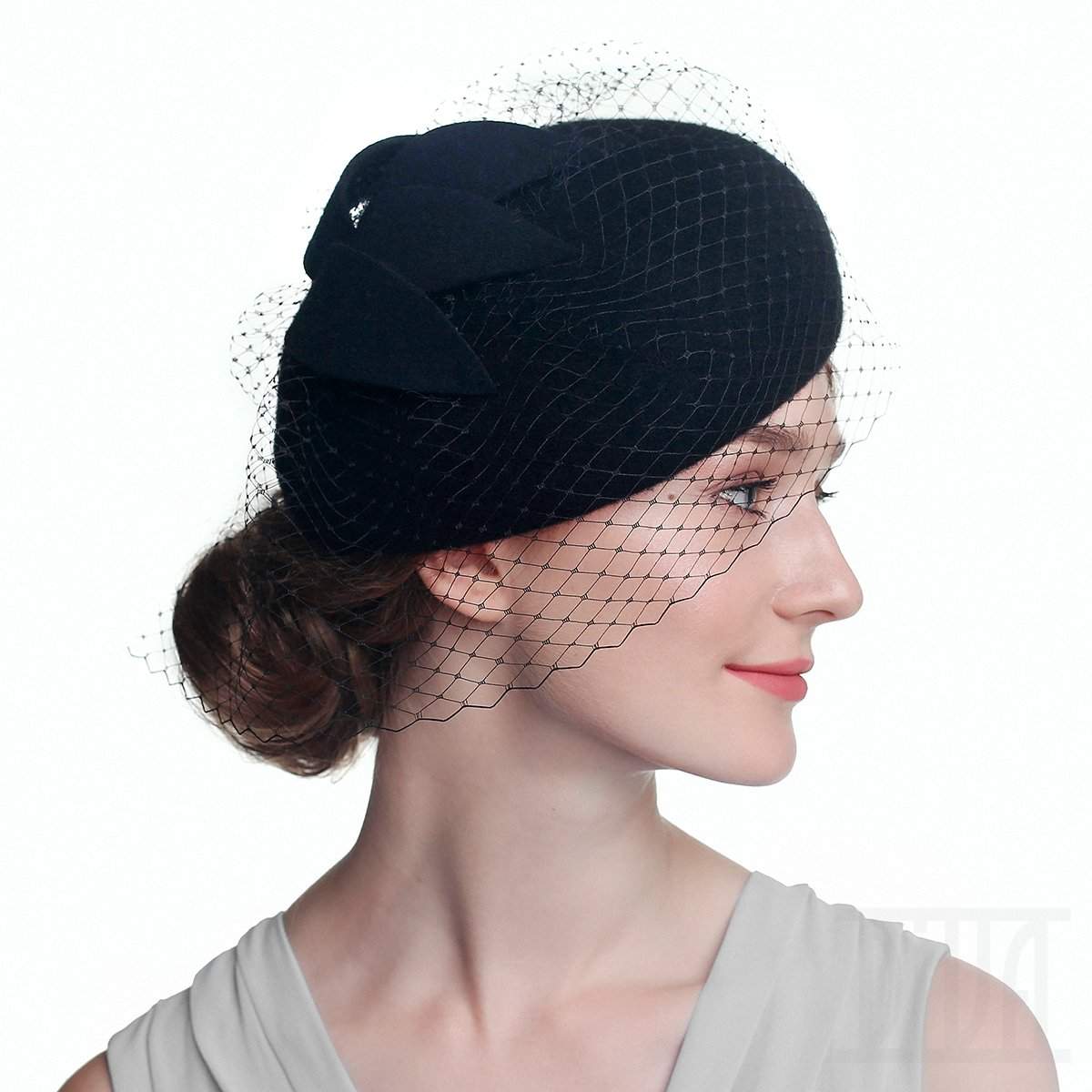 Small Wool Felt Beret With Veil Ladies Winter Hat - DivaHats Boutique