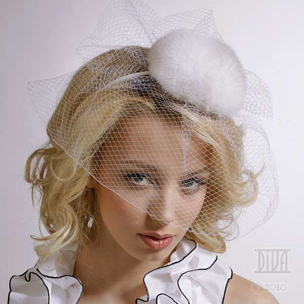Velvet mink fur fascinator with veil - DivaHats Boutique