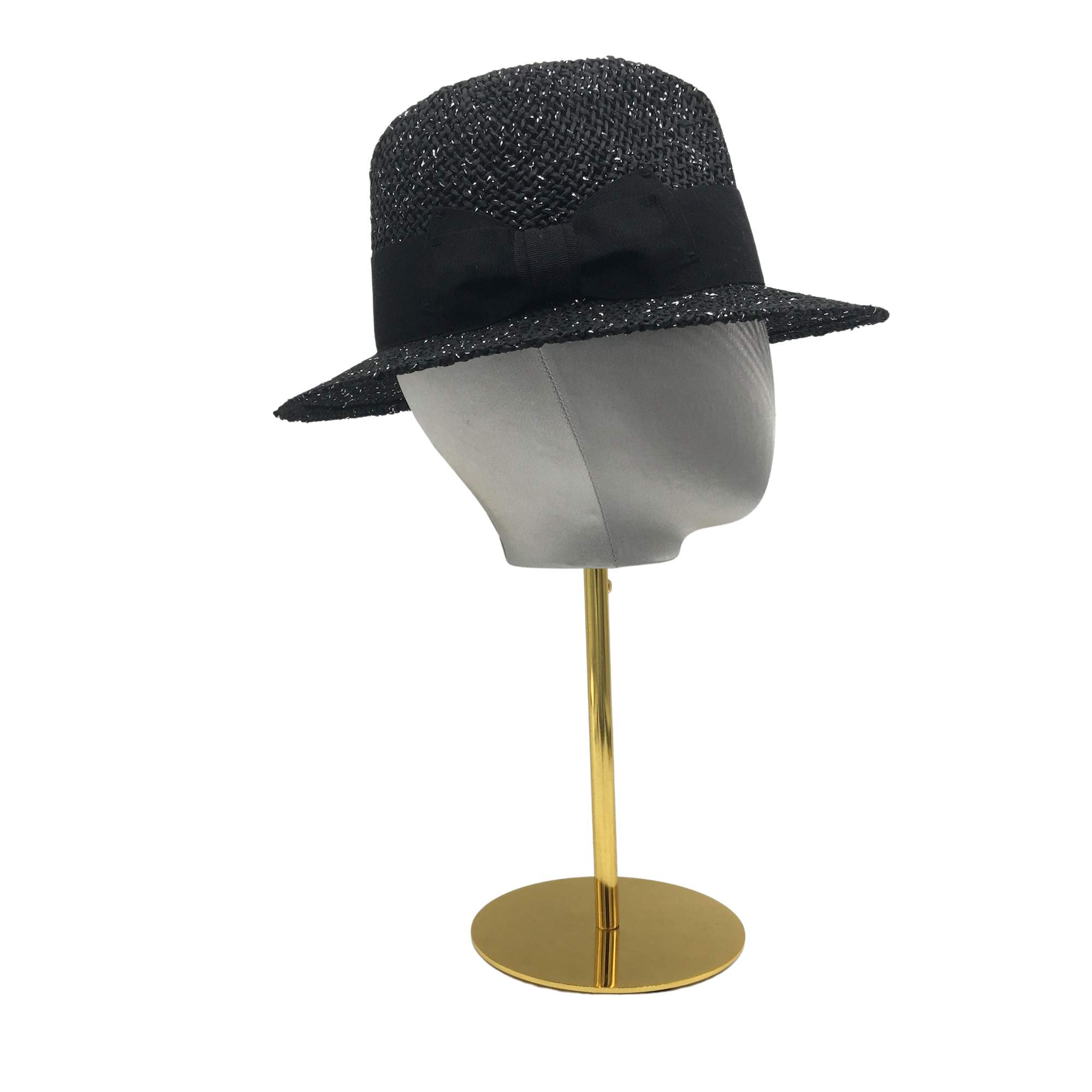 Men's style Black&Silver straw Fedora with bow Stylish Summer Hat-DivaHats-Beach Hats,Brimmer,Fedora,Straw hats