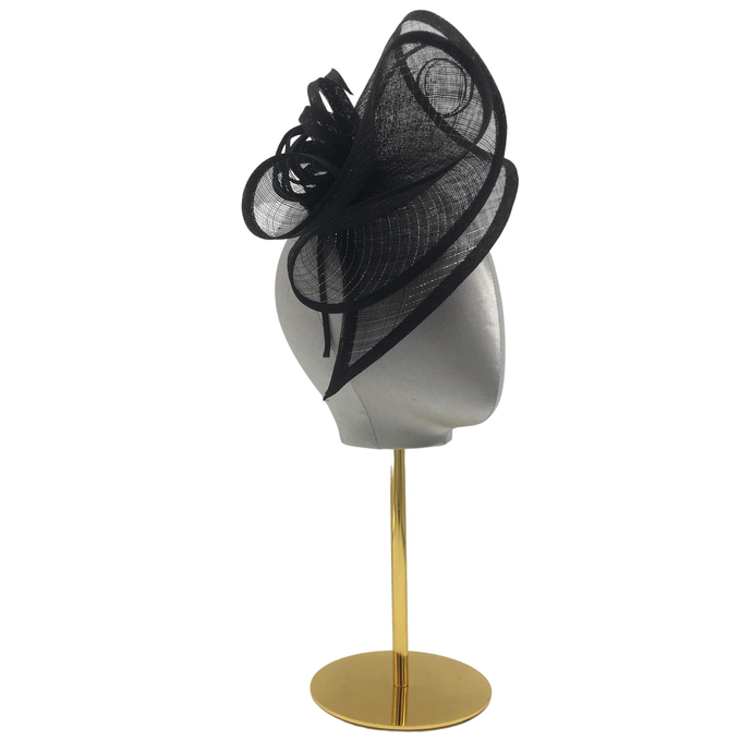 Elegant Black Fascinator with Lurex Trim & Feather-DivaHats-Fascinator,Straw hats