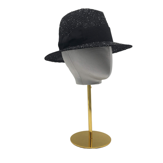 Men's style Black&Silver straw Fedora with bow Stylish Summer Hat-DivaHats-Beach Hats,Brimmer,Fedora,Straw hats