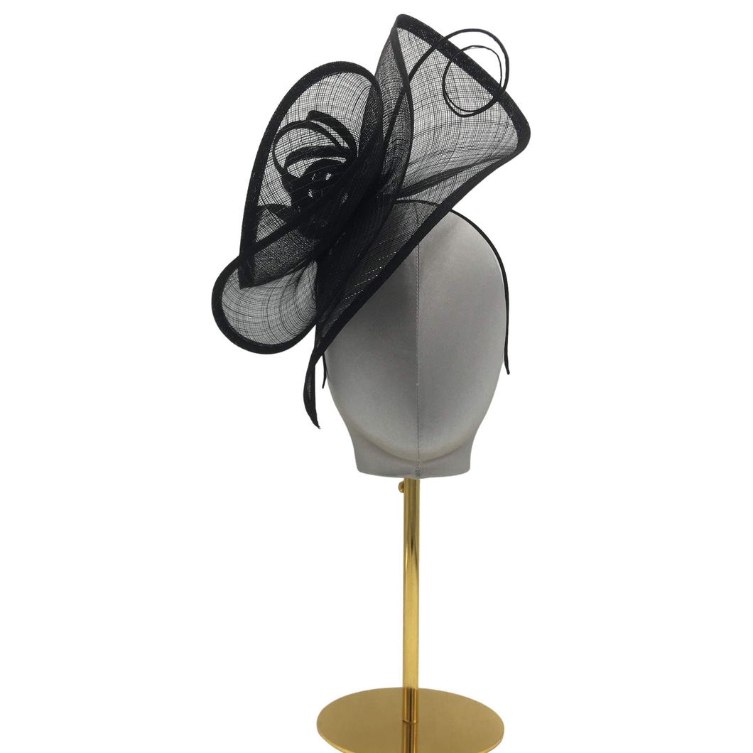 Elegant Black Fascinator with Lurex Trim & Feather-DivaHats-Fascinator,Straw hats