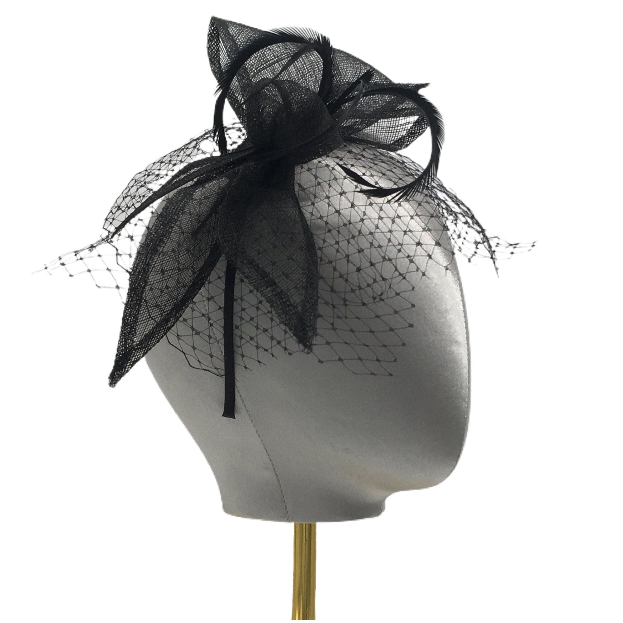 Bow Fascinator Hat with Veil & Feathers