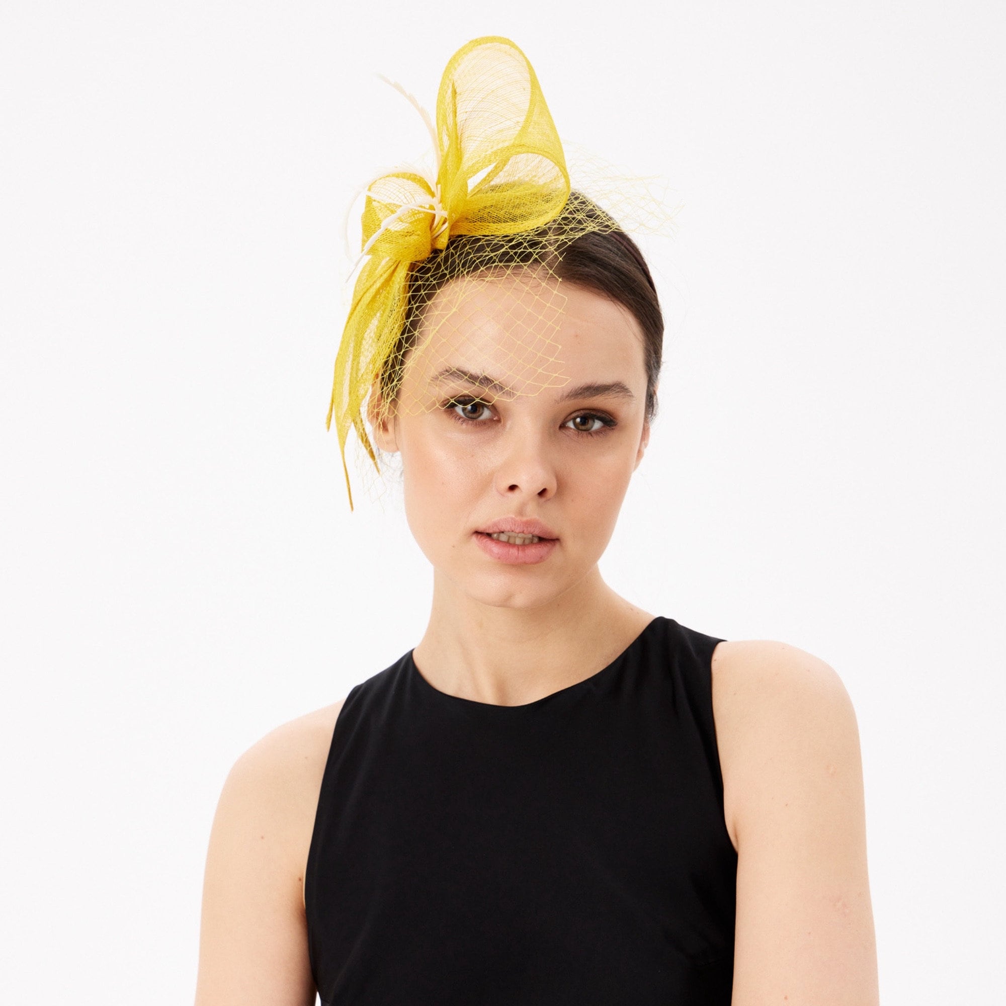 Bow Fascinator Hat with Veil & Feathers - Divahats boutique